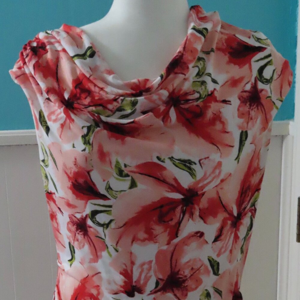 White House Black Market red, white cowl neck dress, size Medium